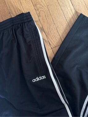 ADIDAS Classic Black White Side Snap Athletic Athleisure Track Pants XL